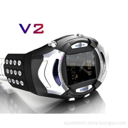 watch mobile V2 support FM radio,dual stereo-bluetooth and 1G card for presents